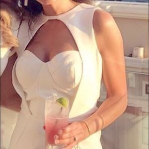 Adelyn Rae white fitted dress with open peekaboo top.